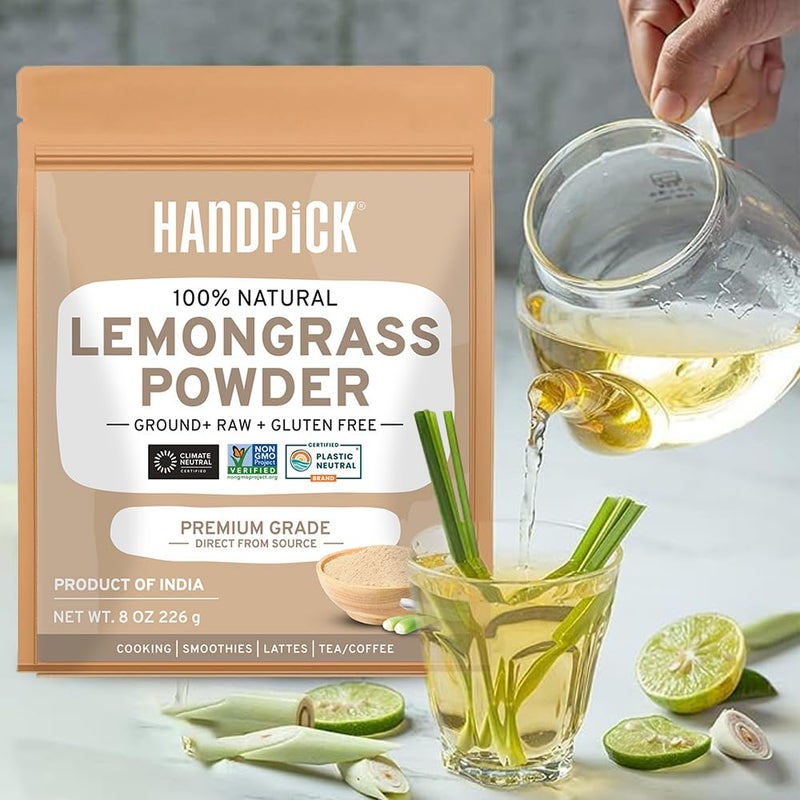 HANDPICK Lemongrass Powder (226g/8oz) Non GMO, Gluten Free, 100% Raw, Sourced from India, For Cooking, Smoothies, Tea, Packed in Resealable Ziplock Pouch - Image 3